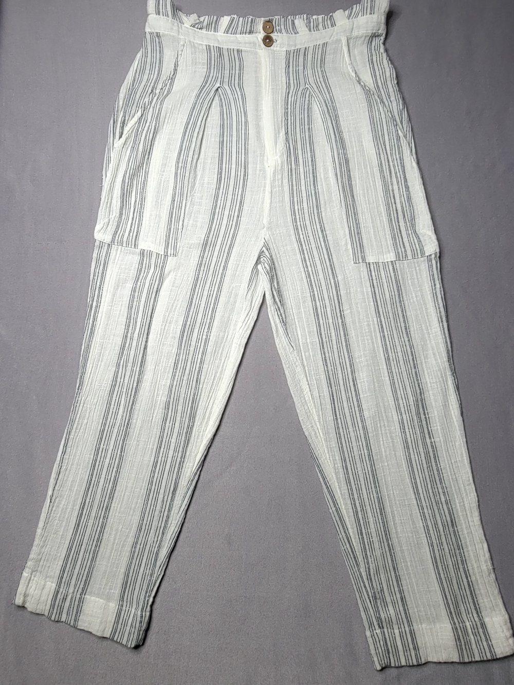 Free People Womens Striped Coastal Beachy High Waist Gauze Boho Pants   SIZE M